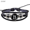 26 Letters Bracelet Personality Team Name Rope Bracelet Black Leather Bracelet Button Bangle Men Women  Birthday Gifts