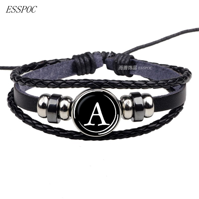 26 Letters Bracelet PersonalityTeam Name Rope Bracelet Black Leather Bracelet Men Women Fashion