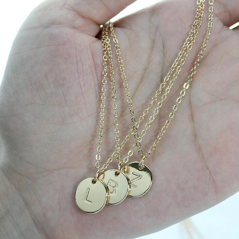 26 Letters Initial Necklace Silver Gold Color Disc Necklace Alphabet Women Kolye Collier Friends Family Letter necklace