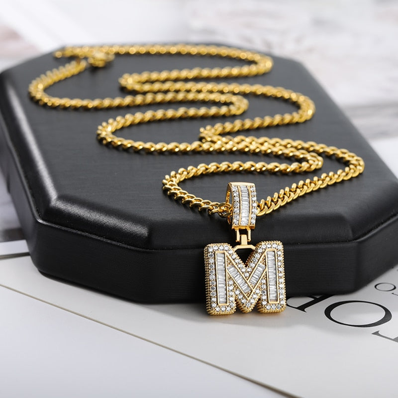 26pc Letter Initial A-Z Zircon Pendant Necklace for Men Iced Out Rock Sugar Hip Hop Charms  Fantastic Jewelry Gift