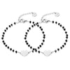 2PC Simple Design Love Heart Star Beaded Bracelets Set For Women Black Crystal Silvery Bracelet Pairs Couple Jewelry
