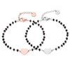 2PC Simple Design Love Heart Star Beaded Bracelets Set For Women Black Crystal Silvery Bracelet Pairs Couple Jewelry