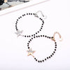 2PC Simple Design Love Heart Star Beaded Bracelets Set For Women Black Crystal Silvery Bracelet Pairs Couple Jewelry