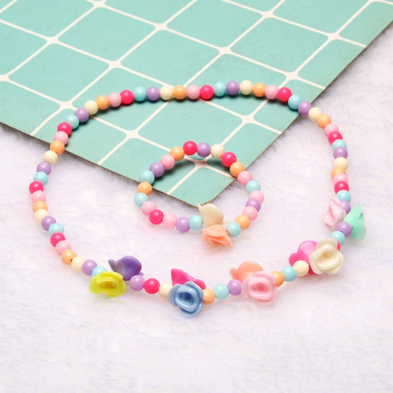 2PCS/Bag Acrylic Beads Necklace Bracelet Flower Jewelry For Children's Birthday Kids Gift Girl Party Cute Pendant Accessories