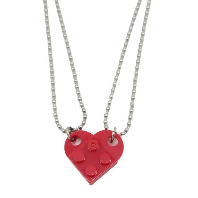 2PCS Beads Necklace Building Brick Heart Necklace for Women Men Lego Elements Couple Valentine's Gifts Friends Necklaces