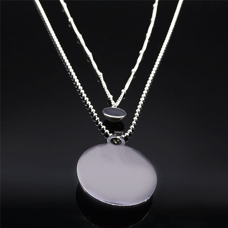 2PCS Boho Flash Stone Stainless Steel Charm Necklaces Women Silver Color Necklace Jewelry sautoir femme long boheme N3606S04
