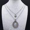 2PCS Boho Flash Stone Stainless Steel Charm Necklaces Women Silver Color Necklace Jewelry sautoir femme long boheme N3606S04