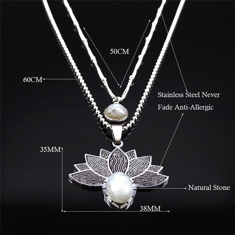 2PCS Flash Stone Stainless Steel Boho Necklaces Silver Color Layered Charms Necklace Jewelry sautoir femme long boheme N3603S04