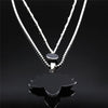 2PCS Flash Stone Stainless Steel Boho Necklaces Silver Color Layered Charms Necklace Jewelry sautoir femme long boheme N3603S04