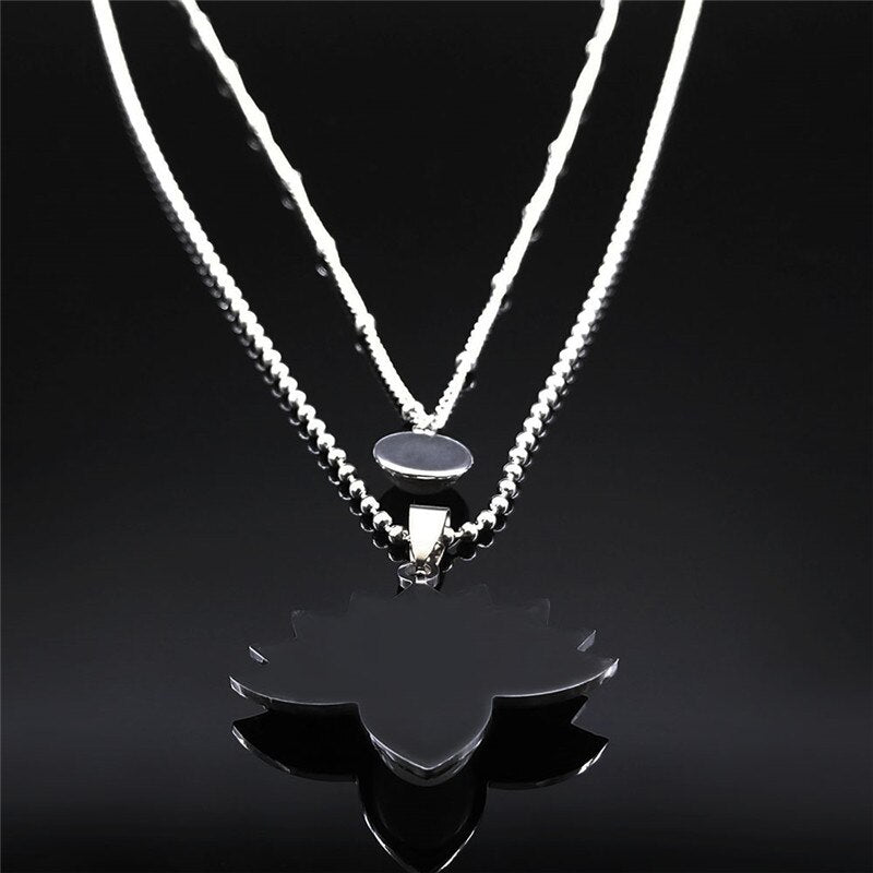 2PCS Flash Stone Stainless Steel Boho Necklaces Silver Color Layered Charms Necklace Jewelry sautoir femme long boheme N3603S04