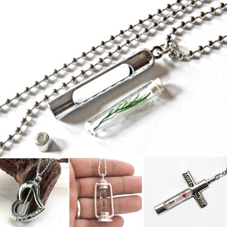2PCS Glass Vials For Rice Jewelry Wirting Name Make A Wish Copper Bottle Blood Vial Necklace Kit DIY Pendant