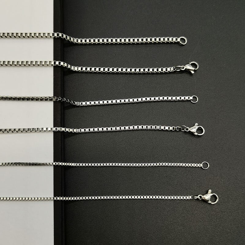2PCS High Quality Stainless Steel Box Chain Square Checkered Necklace Jewelry Creation Making Supplies Neck Daily Collocation