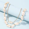 2PCS Pearl Necklace Niche Light  Design White Baroque Hip Hop Irregular Clavicle Chain Personality Trend Ladies Jewelry