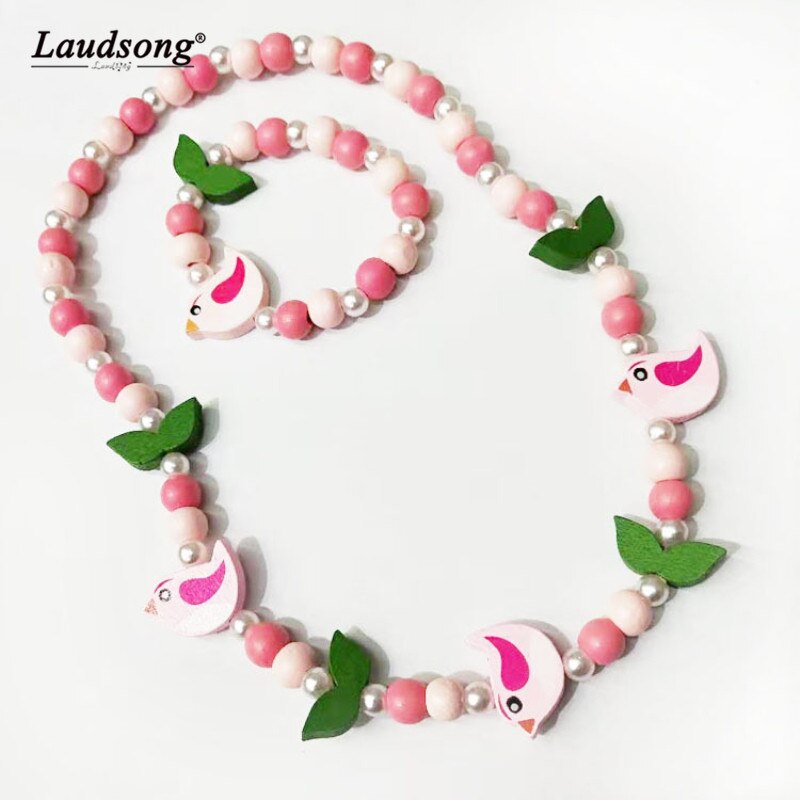2PCS/Set Multicolor Wooden Beads Cute Animal Bird/Monkey/Rainbow/Angel Shape Beads Children's Bracelet Gift Sweater Necklace