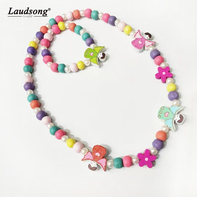 2PCS/Set Multicolor Wooden Beads Cute Animal Bird/Monkey/Rainbow/Angel Shape Beads Children's Bracelet Gift Sweater Necklace