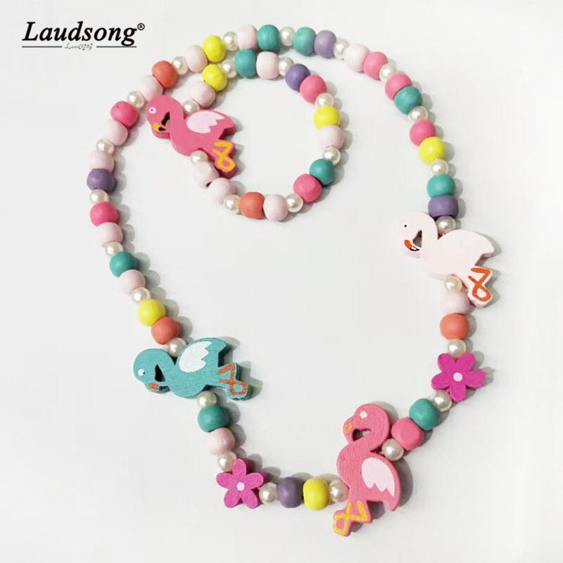 2PCS/Set Multicolor Wooden Beads Cute Animal Bird/Monkey/Rainbow/Angel Shape Beads Children's Bracelet Gift Sweater Necklace