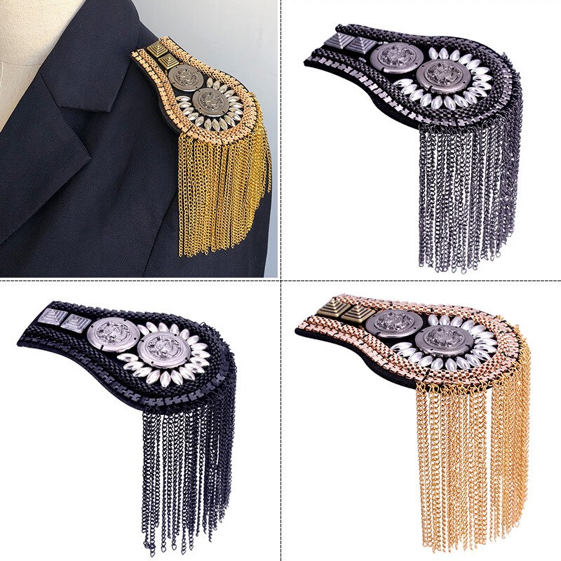 2PCS Shoulder Board Metal Tassel Vintage Chain Exquisite Catwalk Jewelry Decoration Handmade Crafts Gifts Ornaments