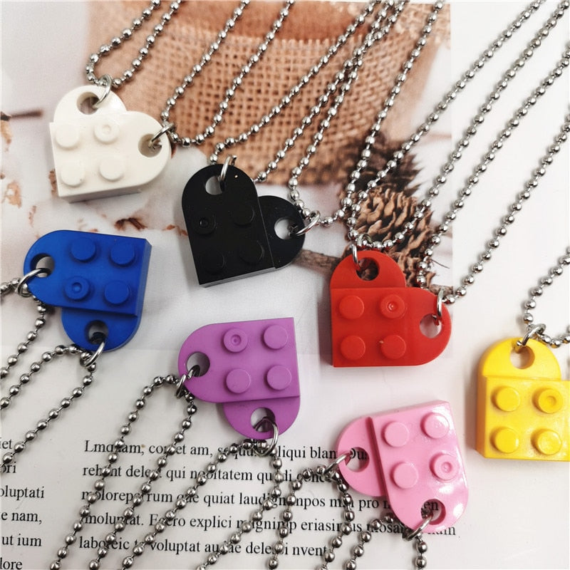 2PCS plastiChain Necklace Building Brick Love Heart Pendant Necklace for Women Men Couple 2021 Valentine's Gift Trendy Necklaces