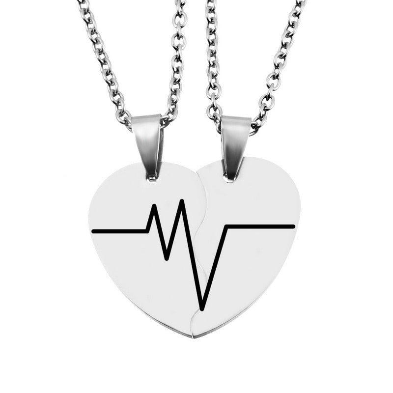 2PCs Stainless Steel Carved Half Heart Necklaces & Pendants Fashion Necklace For Lovers Jewelry Fit Valentines D Gift