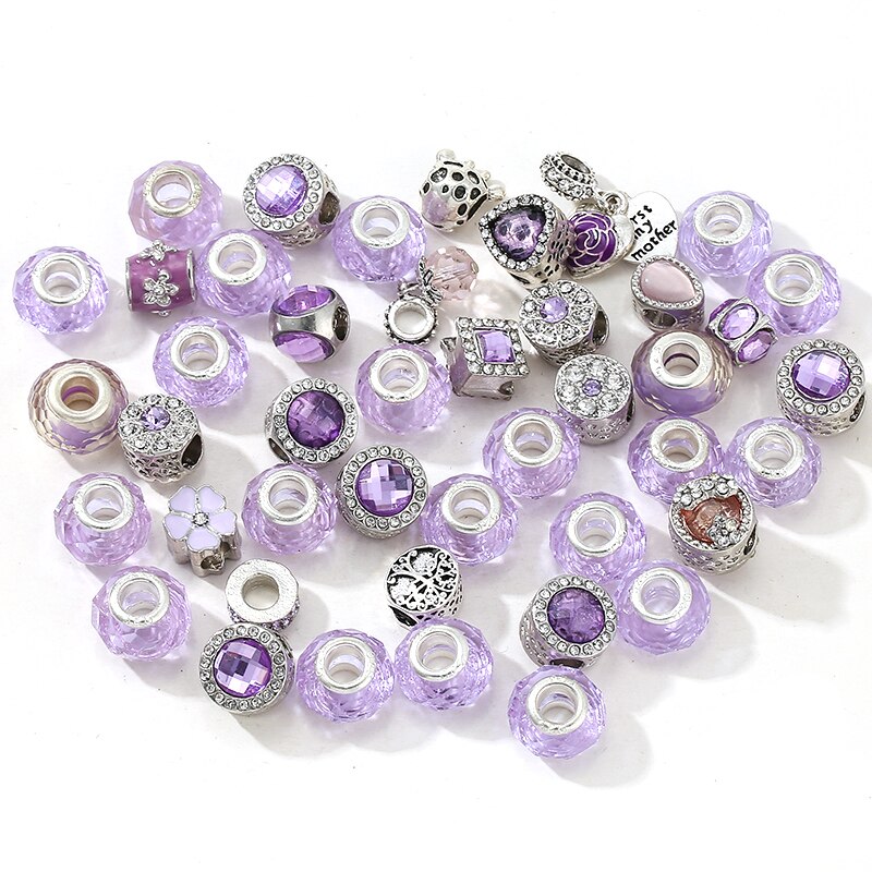 2Pcs/50Pcs/100Pcs Mixed Delivery Purple Glass Beads Charms Fit Original Brand Bracelets Necklaces For Women DIY Jewelry Making
