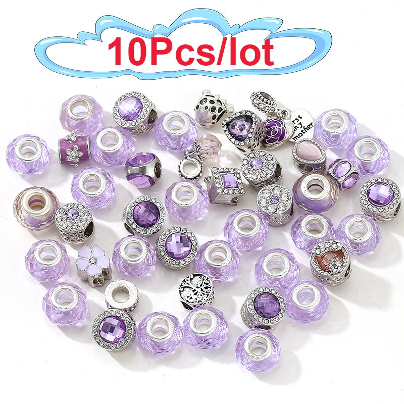 2Pcs/50Pcs/100Pcs Mixed Delivery Purple Glass Beads Charms Fit Original Brand Bracelets Necklaces For Women DIY Jewelry Making