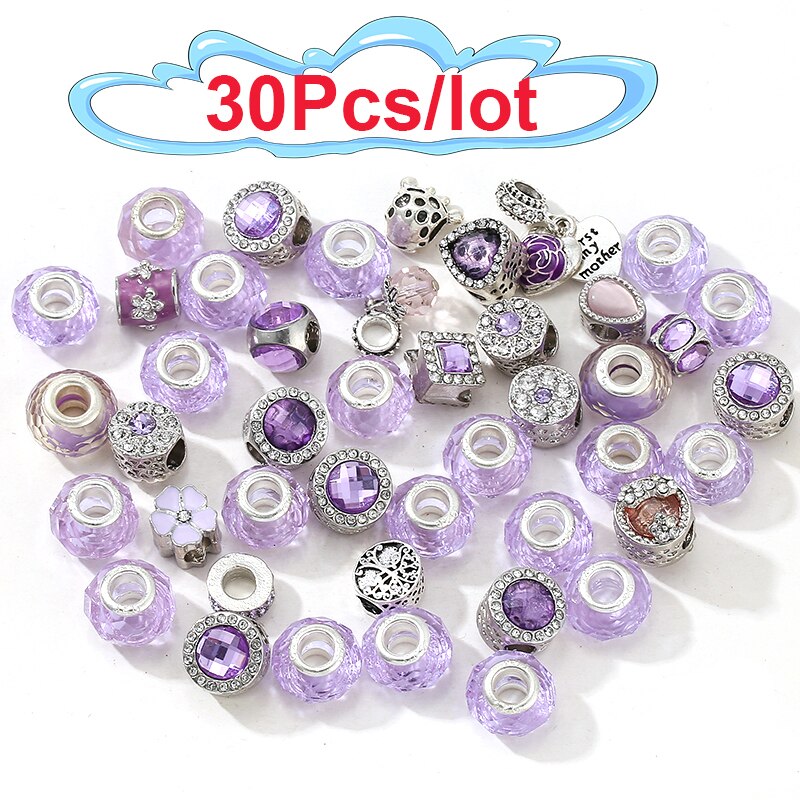 2Pcs/50Pcs/100Pcs Mixed Delivery Purple Glass Beads Charms Fit Original Brand Bracelets Necklaces For Women DIY Jewelry Making