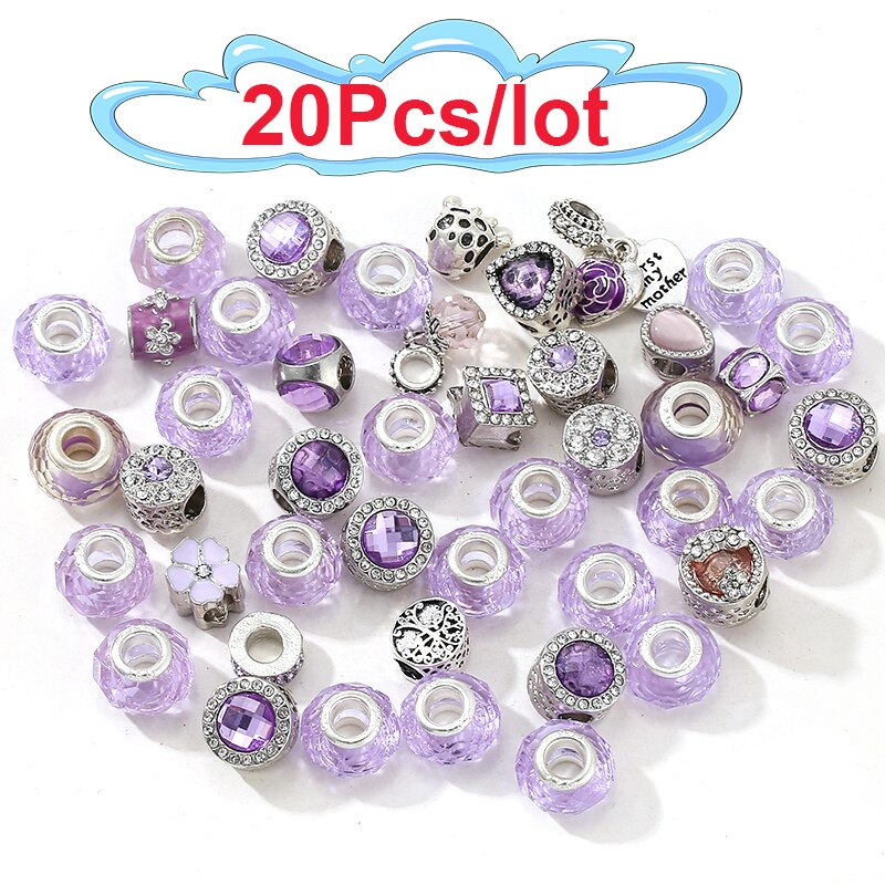 2Pcs/50Pcs/100Pcs Mixed Delivery Purple Glass Beads Charms Fit Original Brand Bracelets Necklaces For Women DIY Jewelry Making