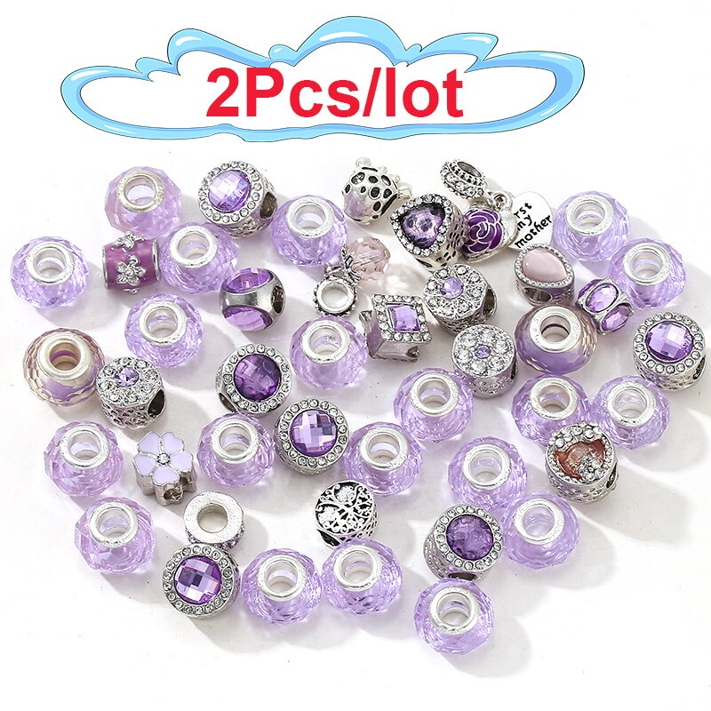 2Pcs/50Pcs/100Pcs Mixed Delivery Purple Glass Beads Charms Fit Original Brand Bracelets Necklaces For Women DIY Jewelry Making
