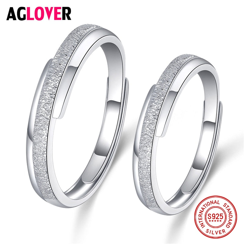 2Pcs 925 Sterling Silver Couple Scrub Process Rings For Women Men Wedding Engagement Lovers Jewelry