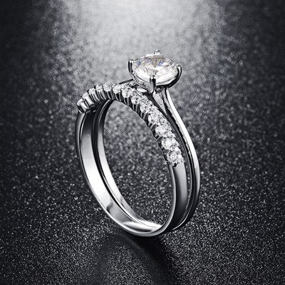 2Pcs Crystal Ring Fashion lover rings queen sterling silver ring For Women Birthd Gifts Y0066R
