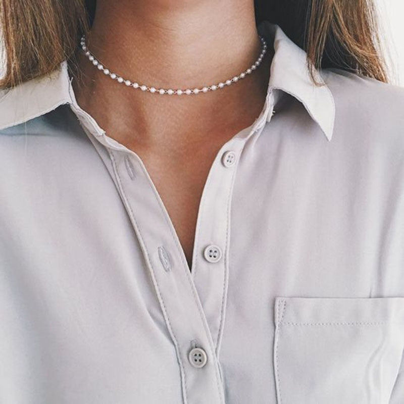 2Pcs Fashion White Faux Pearl Beads Necklace Elegant Imitation Fake Pearl Choker Necklace Bridal Women Party Jewelry #240923