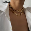 2Pcs Gold Color Metal Choker Collar Necklace Multi Layer Chain Necklace Women Simple Short Collar Necklace Jewelry