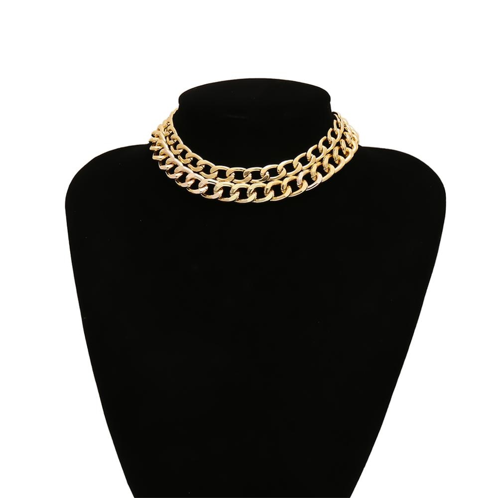 2Pcs Gold Color Metal Choker Collar Necklace Multi Layer Chain Necklace Women Simple Short Collar Necklace Jewelry