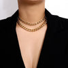2Pcs Gold Color Metal Choker Collar Necklace Multi Layer Chain Necklace Women Simple Short Collar Necklace Jewelry