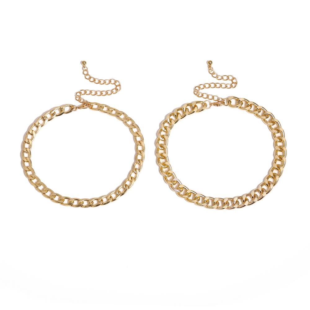 2Pcs Gold Color Metal Choker Collar Necklace Multi Layer Chain Necklace Women Simple Short Collar Necklace Jewelry