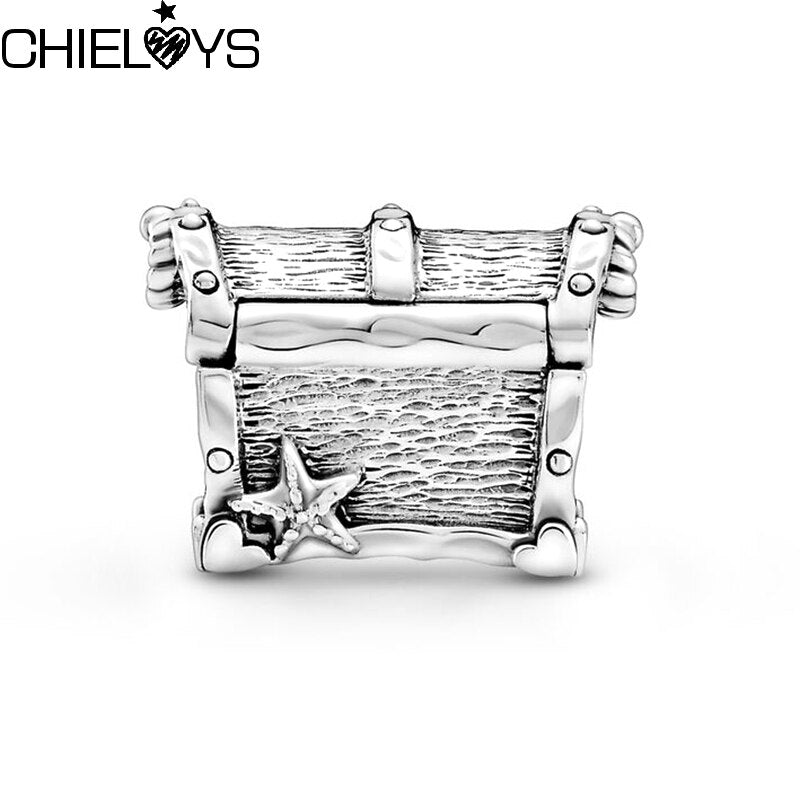 2Pcs/Lot 2022 Silver Color Treasure Box Charm Beads Fit DIY Original Bracelets Bangles For Women Men Jewelry Accessories