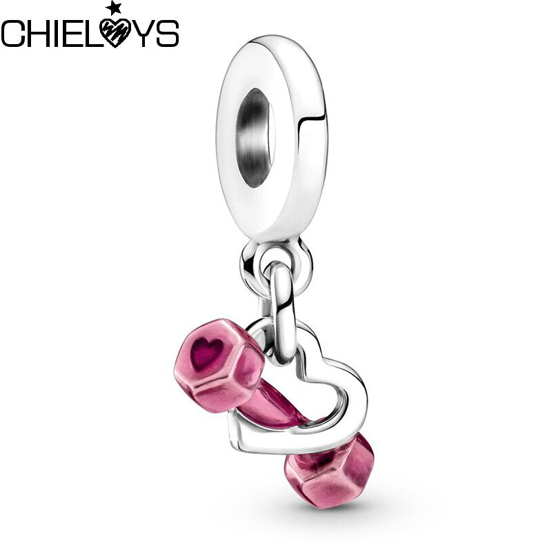 2Pcs/Lot Dumbbell and Heart Charm Pendant DIY Brand Beads Fit Original DIY Bracelets Necklaces Jewelry For Women 2022 Newest