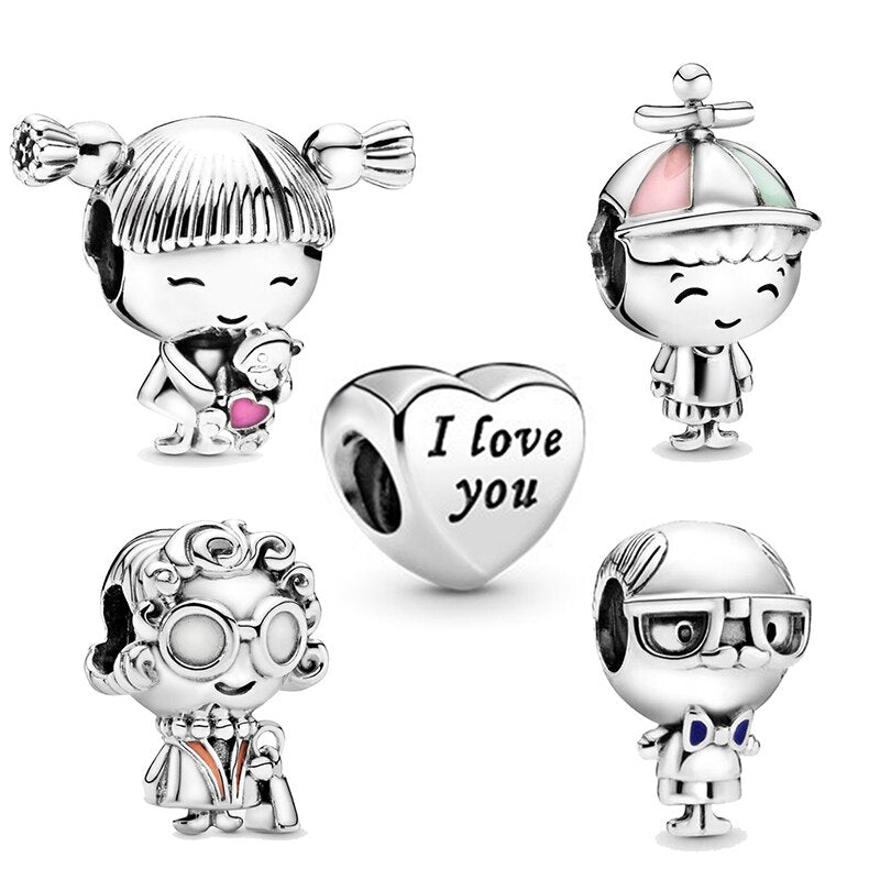 2Pcs/Lot Family Series Boy Girl Grandparents Beads Pendant Fit Original Brand Charm Bracelets Necklaces for Women Jewelry Making