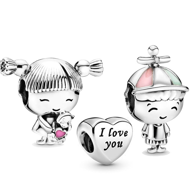 2Pcs/Lot Family Series Boy Girl Grandparents Beads Pendant Fit Original Brand Charm Bracelets Necklaces for Women Jewelry Making