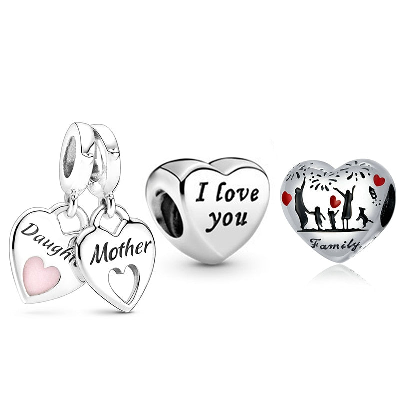 2Pcs/Lot Family Series Boy Girl Grandparents Beads Pendant Fit Original Brand Charm Bracelets Necklaces for Women Jewelry Making