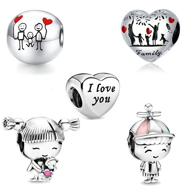 2Pcs/Lot Family Series Boy Girl Grandparents Beads Pendant Fit Original Brand Charm Bracelets Necklaces for Women Jewelry Making