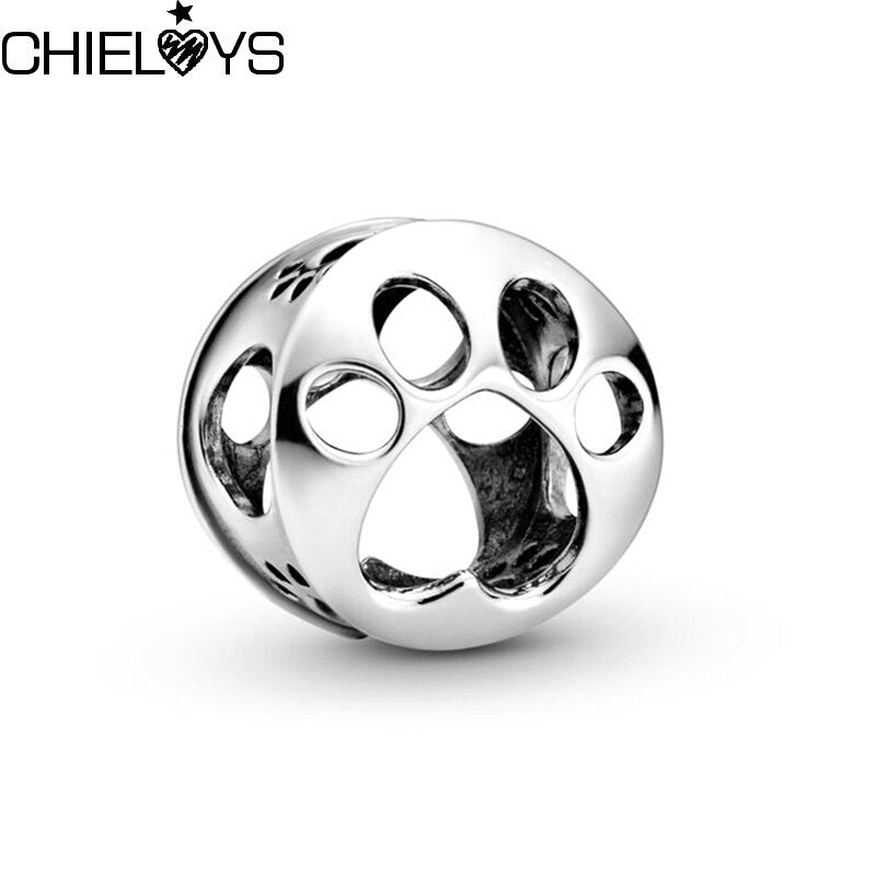 2Pcs/Lot Hollow Cute Paw Footprints Beads Charm Pendant Fits DIY Bracelets Necklace For Women Men Kids Jewelry Gift Accessories