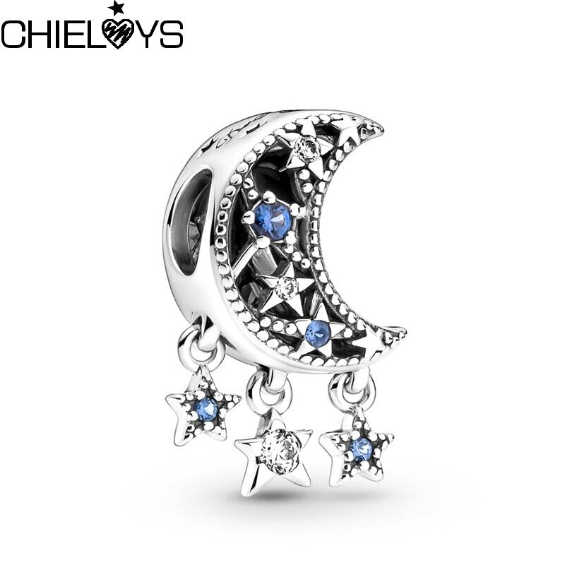 2Pcs/Lot Moon Star In The Galaxy Pendant Beads Charm Fits DIY Bracelets Necklace For Women Men Couples Jewelry Gift Accessories