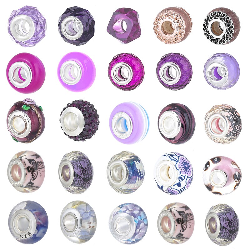 2Pcs/Lot Fit Original Charms Bracelet Silver Plated Murano Crystal Glass Charm Beads For Women DIY Jewelry Making