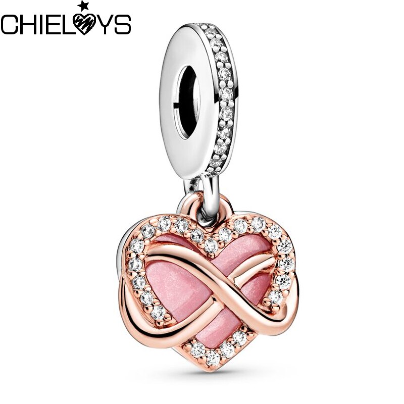 2Pcs/Lot Shining Eternal Heart Shape Beads Charm Pendant Fit DIY Brand Bracelets Necklace For Women Jewelry Making