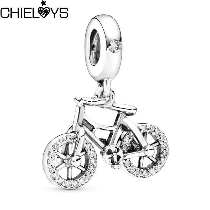 2Pcs/Lot Silver Color Bicycle Dangle Charm Beads fit Original Brand Bracelets Necklaces For Women Men DIY Jewelry Making