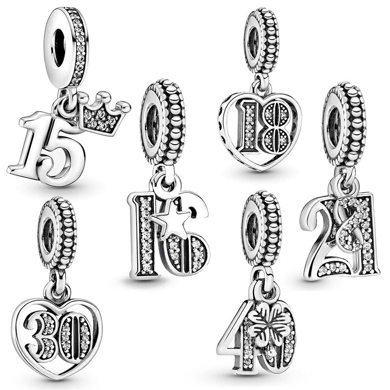 2Pcs/Lot Silver Color Crown Star Number Charm Beads Fits Original DIY Bracelets Necklaces For Women Men Jewelry Accessories Gift