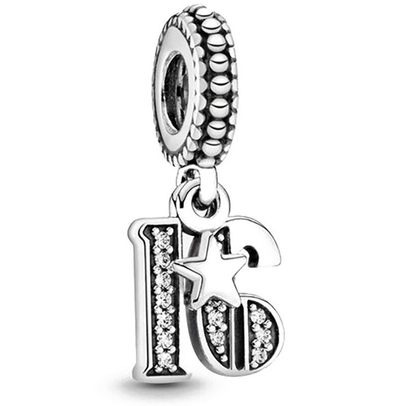 2Pcs/Lot Silver Color Crown Star Number Charm Beads Fits Original DIY Bracelets Necklaces For Women Men Jewelry Accessories Gift
