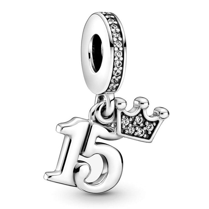 2Pcs/Lot Silver Color Crown Star Number Charm Beads Fits Original DIY Bracelets Necklaces For Women Men Jewelry Accessories Gift