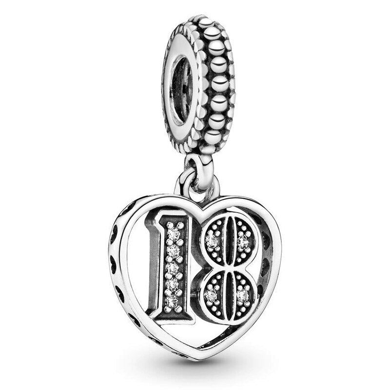 2Pcs/Lot Silver Color Crown Star Number Charm Beads Fits Original DIY Bracelets Necklaces For Women Men Jewelry Accessories Gift